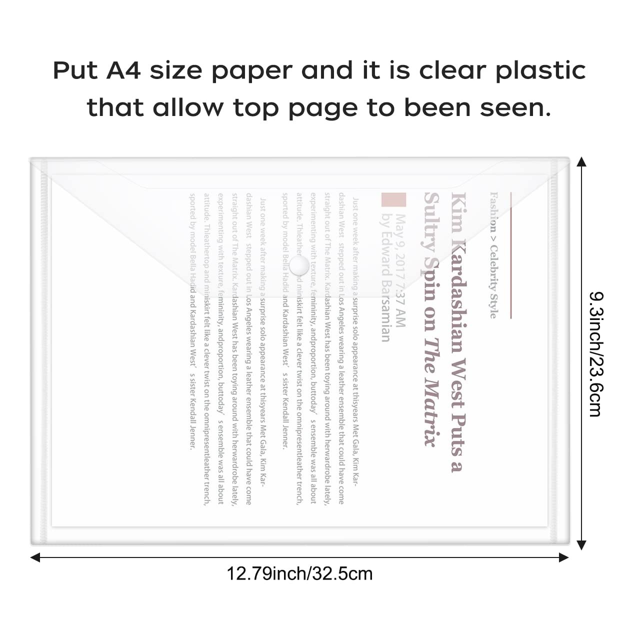 30pcs Plastic Envelopes, Clear Reusable Poly Envelope Waterproof File Folder