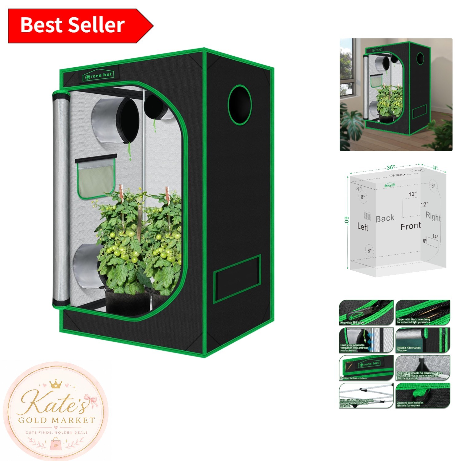 Durable 24"x36"x60" Grow Tent with Removable Tray – Perfect for Indoor Gardening