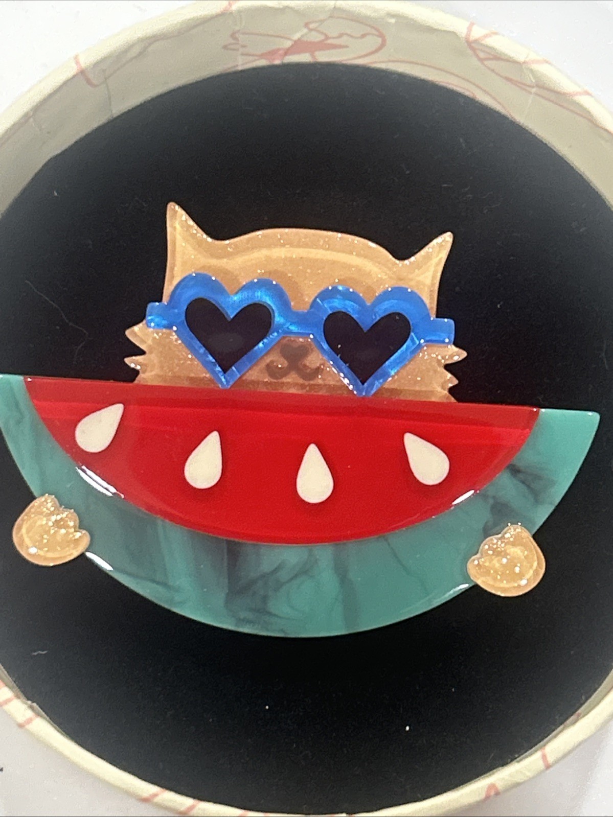 Erstwilder Fan Favourites Sunnies And Seeds Brooch BNIB Cat watermelon
