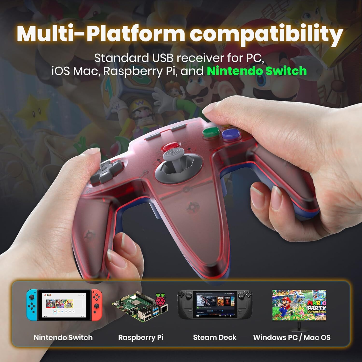 2.4 GHz Wireless N64 Switch Online Controller For Switch Win PC Laptop iOS Mac