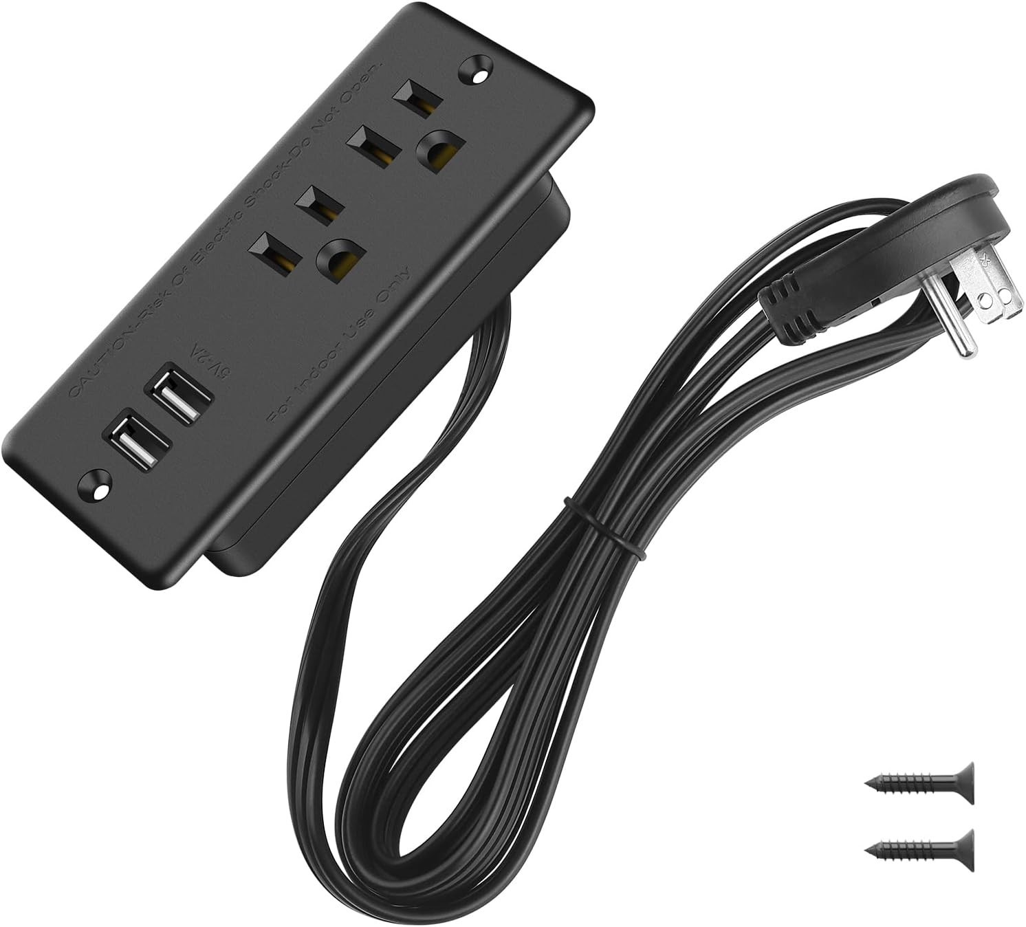 Recessed Power Strip Flat Plug, Desk Outlet with USB, with 2 AC Plugs