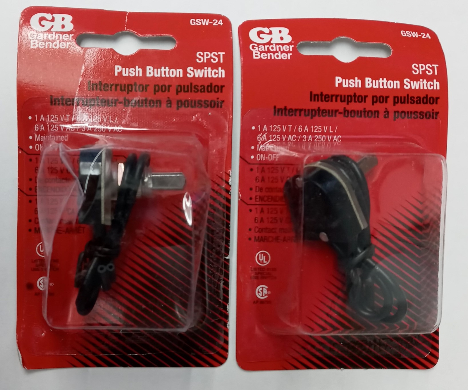 Gardner Bender GSW-24 Single Pole Push Button Switch Silver 2 pcs.