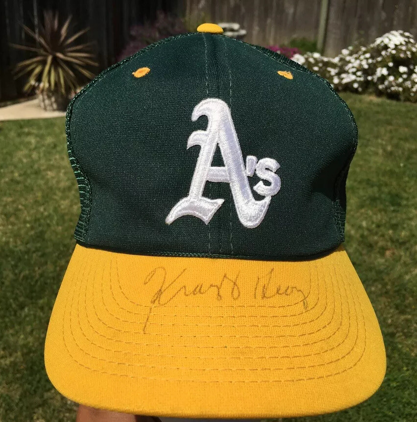 Rare KRAZY GEORGE SIGNED OAKLAND A'S  SNAPBACK HAT SIGNED IN BILL 1988/89 Two