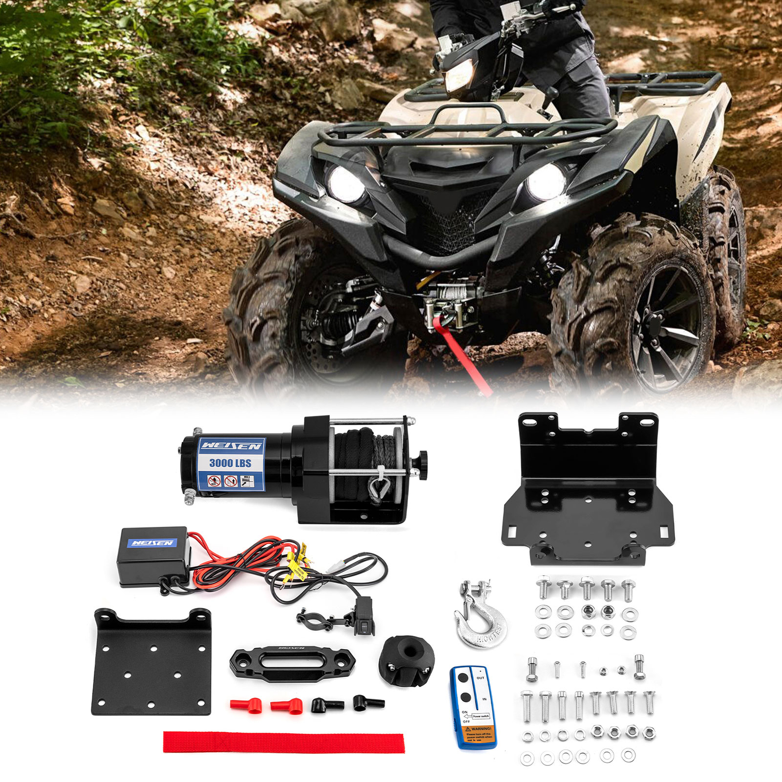 3000lb 12V Electric Winch Mount Kit For Yamaha Grizzly Kodiak 700 2016-2026
