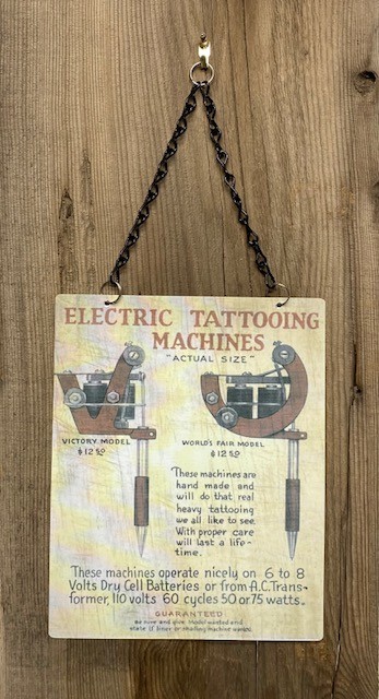 TATTOO MACHINE VINTAGE SIGN "FREE" With Purchase  3 Acetate Stencil Flash Books