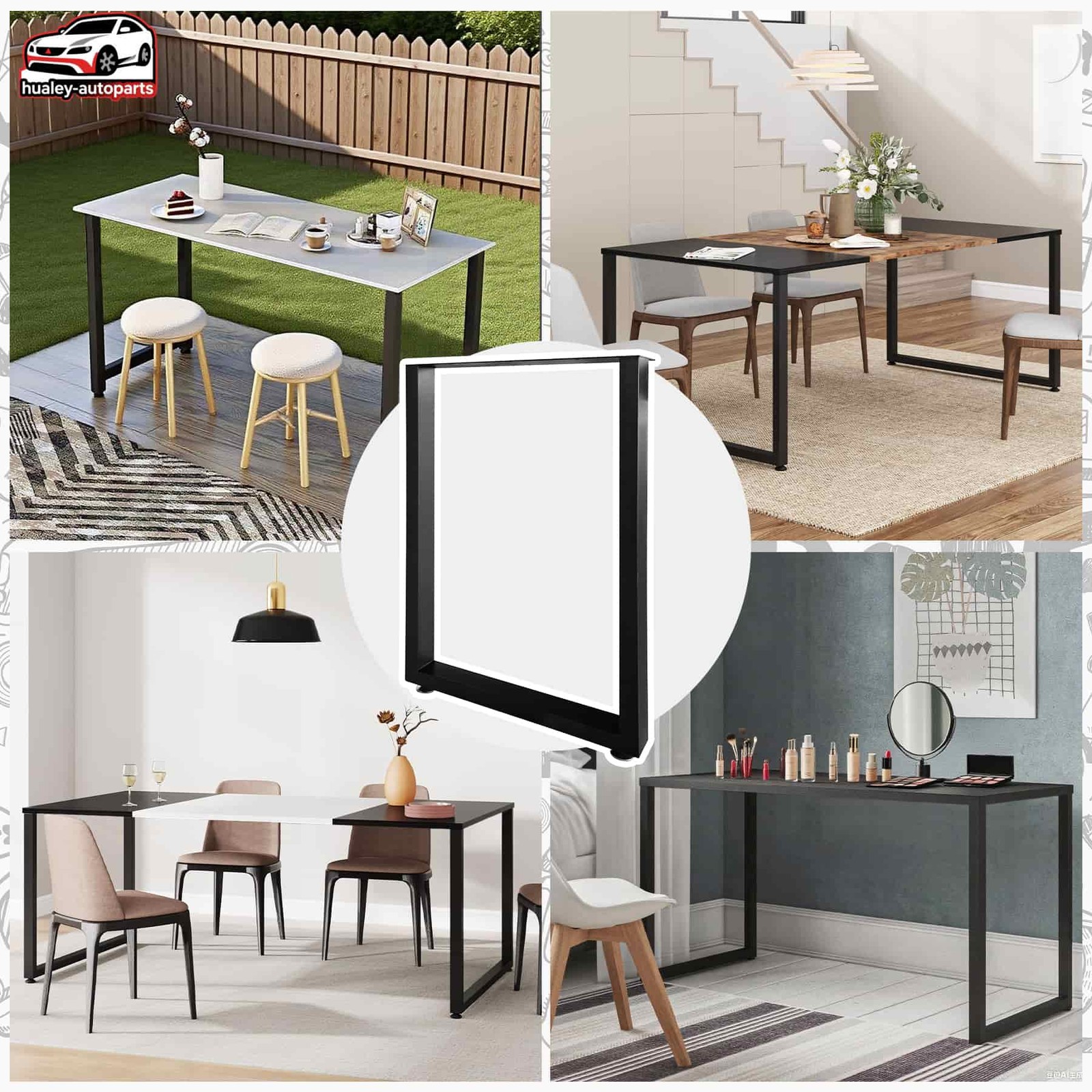 28" x 17.7" Black Table Legs Industrial Country Style Heavy Duty Set of Steel