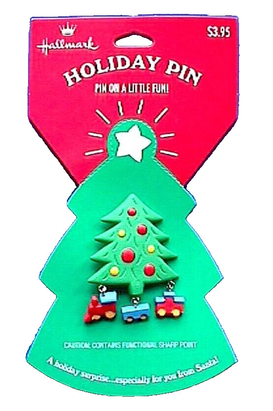 Hallmark PIN Christmas Vintage TREE TRAIN Car TOY Dangle Charms Brooch NEW