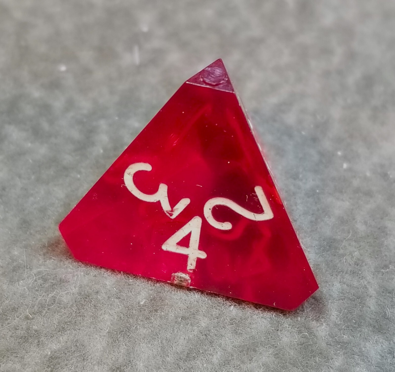 Vintage Armory Ruby Red Gem D4 4-Sided Polyhedral Die RPG AD&D with White Pips