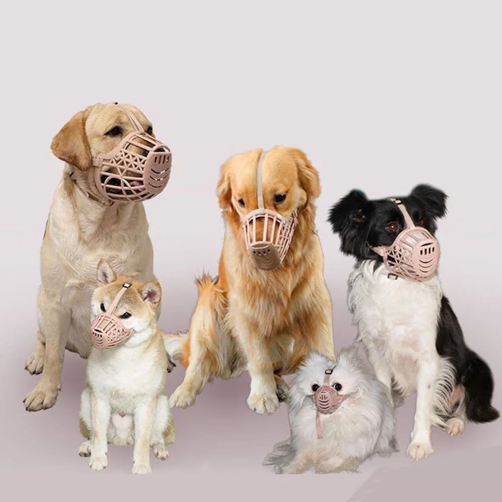 Outdoor Anti-eating Dog Muzzle for Medium Large Dogs Adjustable Pet Mask Golden