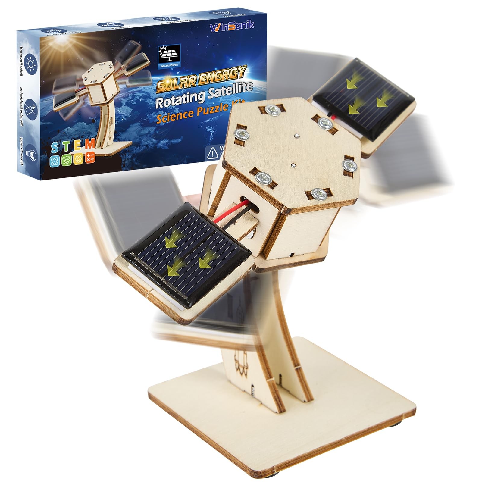 STEM Toys for Ages 8-14 | 3D Wooden Solar Satellite Model Building Kit, DIY R...