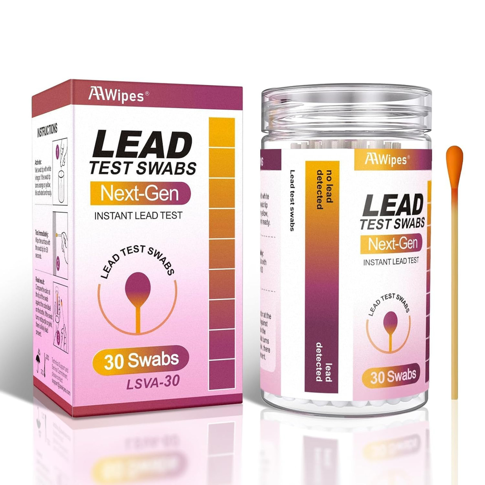 Lead Test Kit with 30 Swabs, Enhanced Lead Detection Formulation, Home Test for