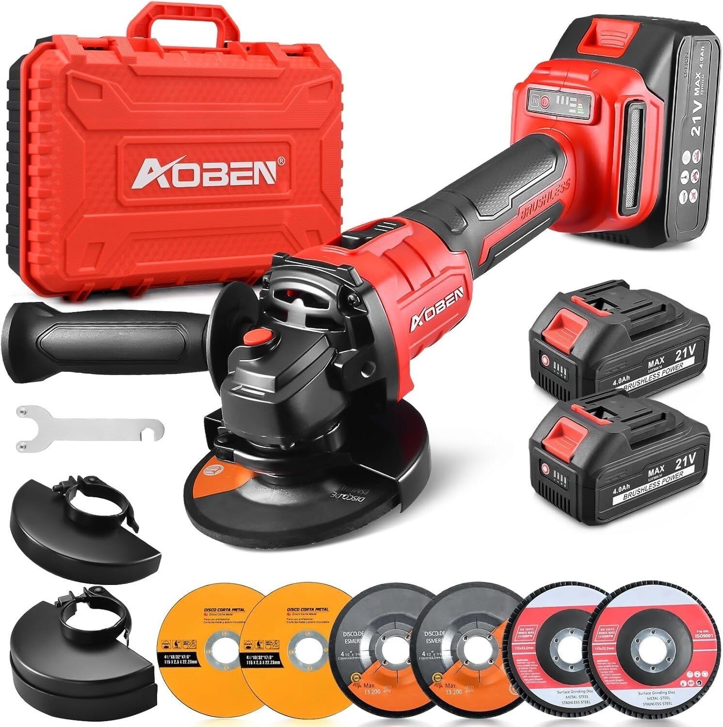 Cordless Angle Grinder 4-1/2 in 21V Battery Grinder Tool Power Electric Grinders
