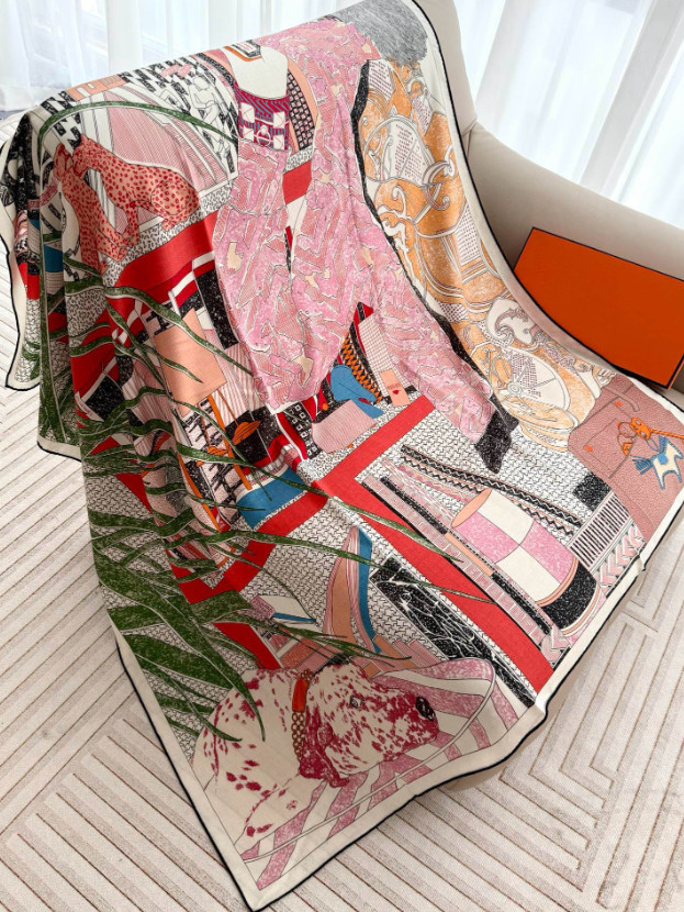 70% Cashmere 30% Silk ShawlScarf 140X140cm Pink horse Print Double Face Wrap new