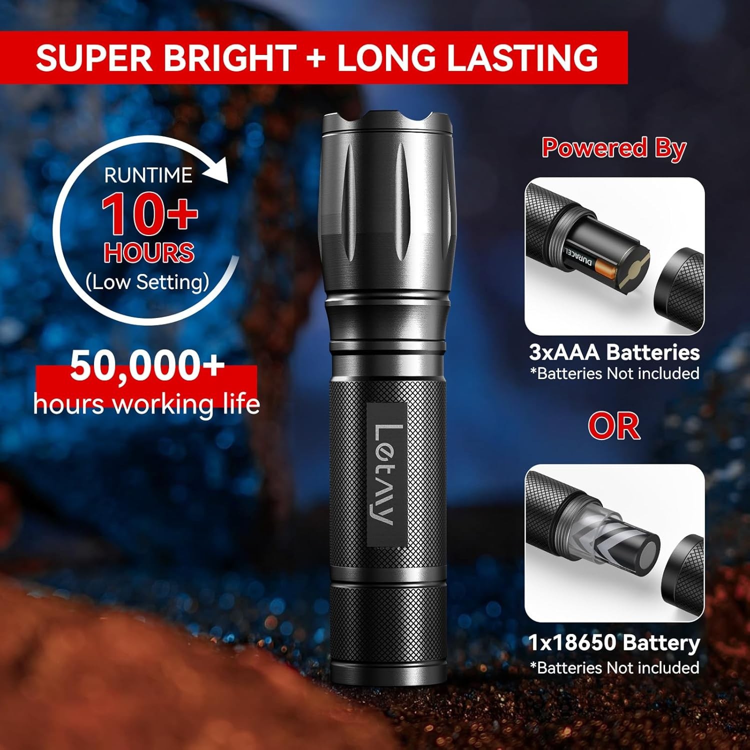 LETMY Tactical Flashlight S2000-2 Pack Bright Military Grade 2 PACK, Black