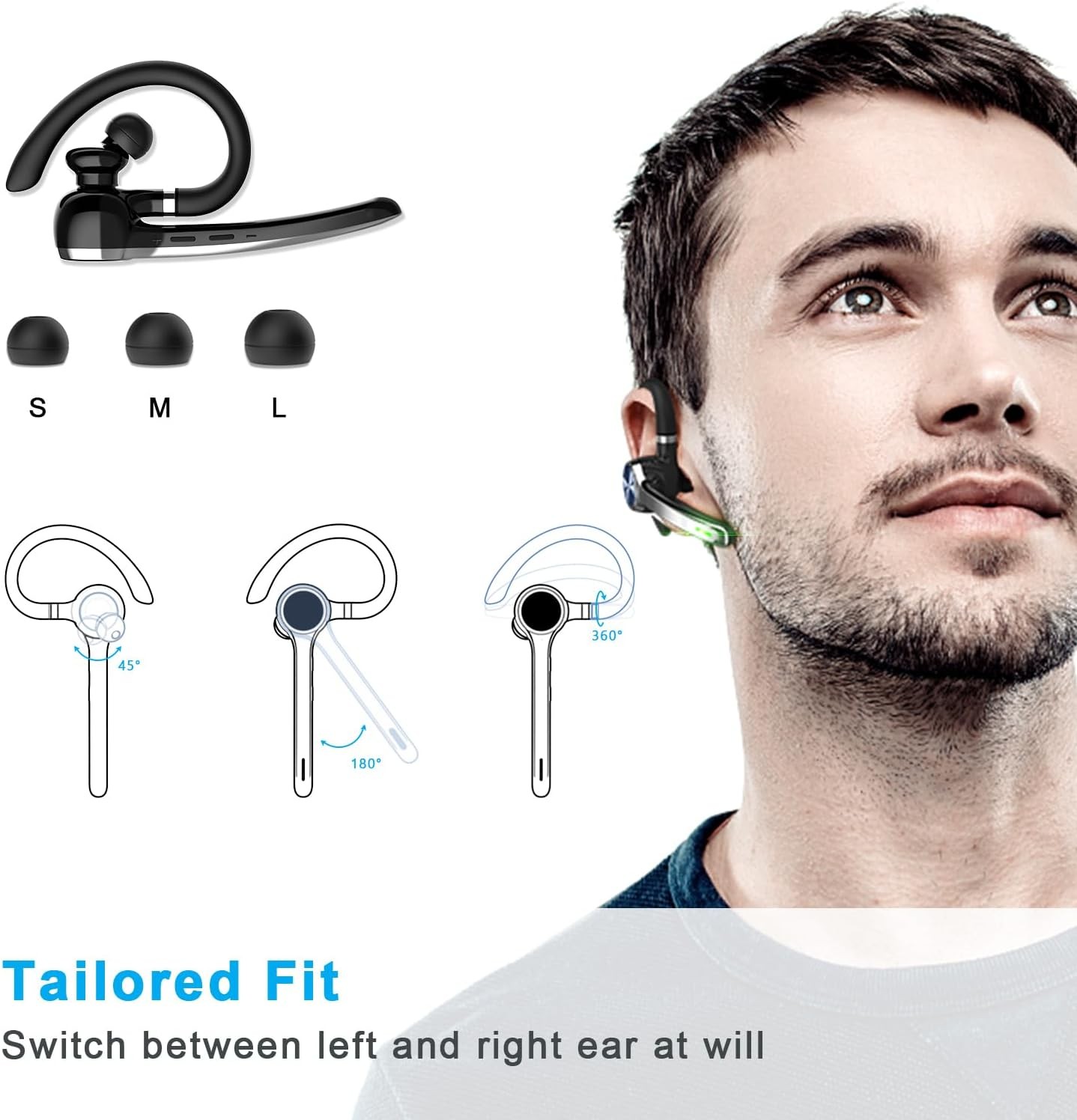 Bluetooth Headset, Wireless Bluetooth Earpiece with 500mAh Charging Case