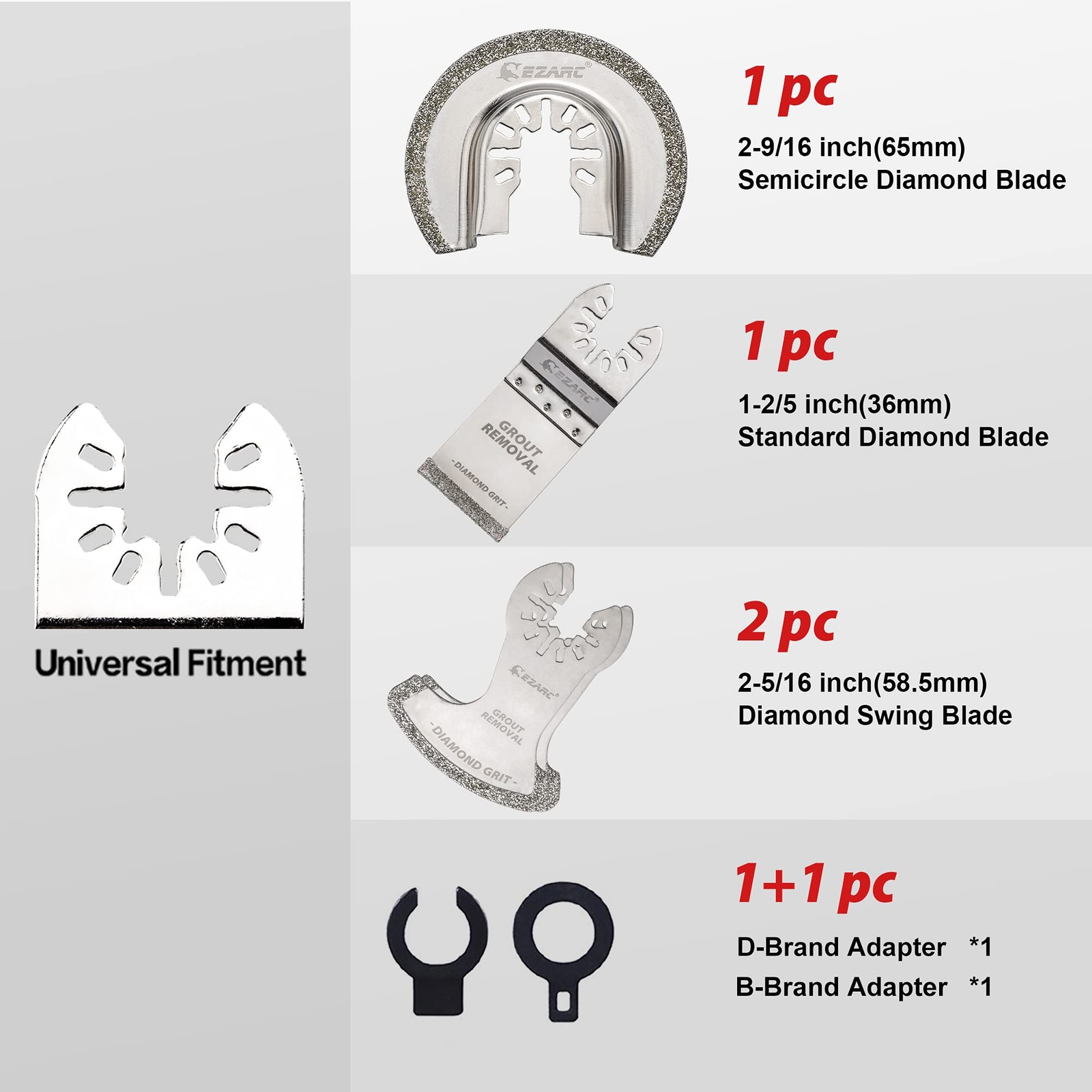 EZARC Diamond Oscillating Tool Blade Set, Multi Mortar 4pcs, Silver