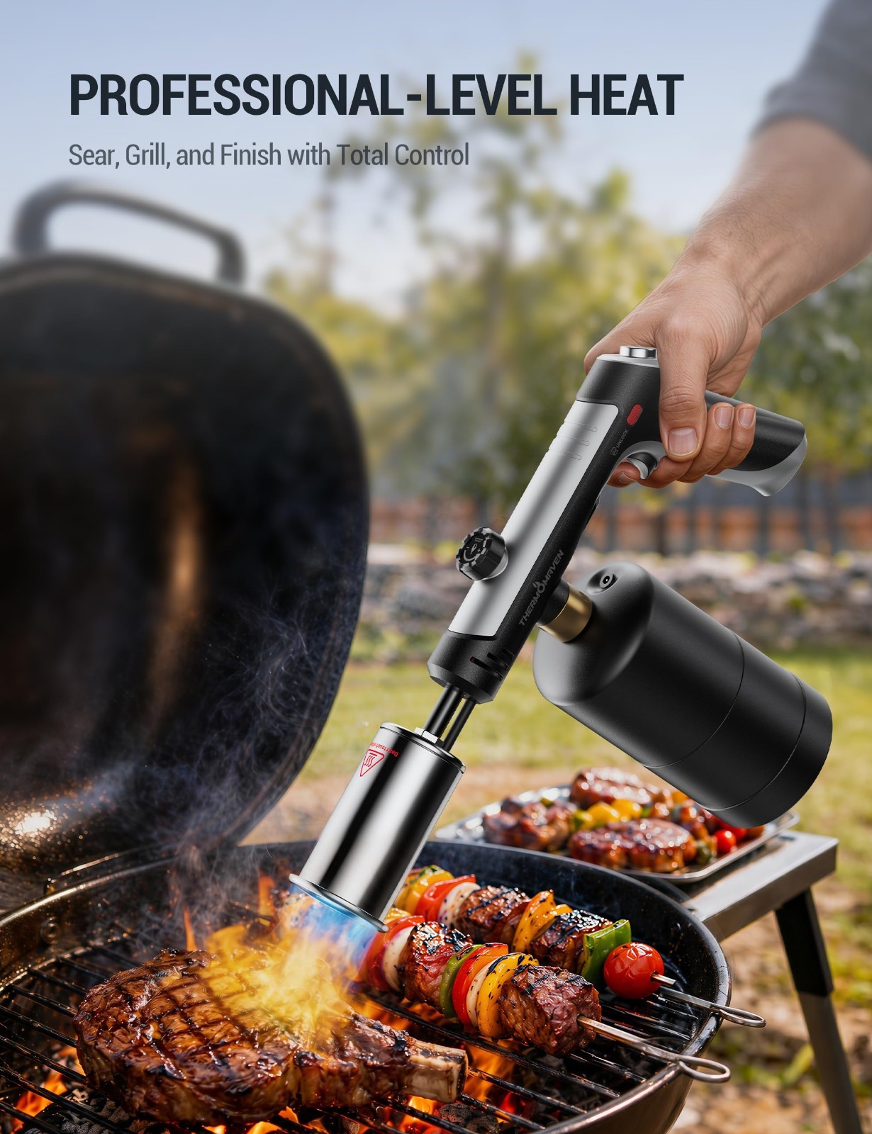 High-Performance Propane Torch with One-Touch Max Fire, Safety Lock, BBQ & Cooki