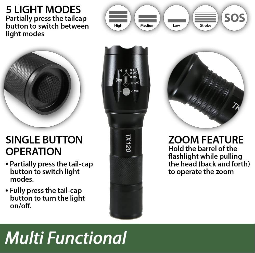 Tactical Flashlight LED 18650 AAA Work Home Car Security Light with Holster