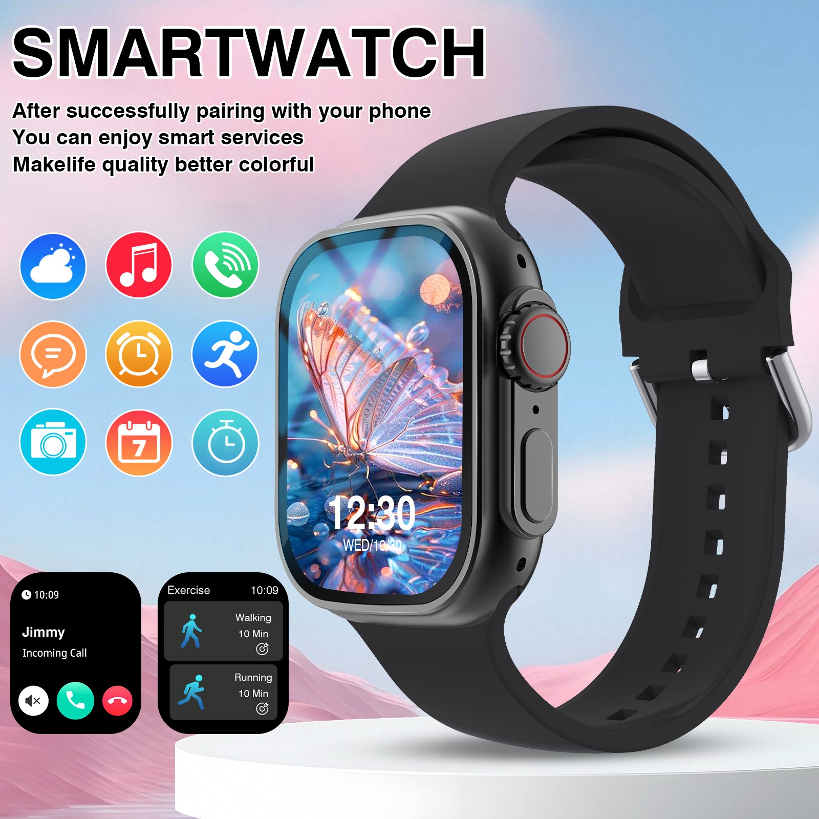 2.01'' Sports Smart Watch Fitness Clock Health Monitor Waterproof Smartwatch Wir
