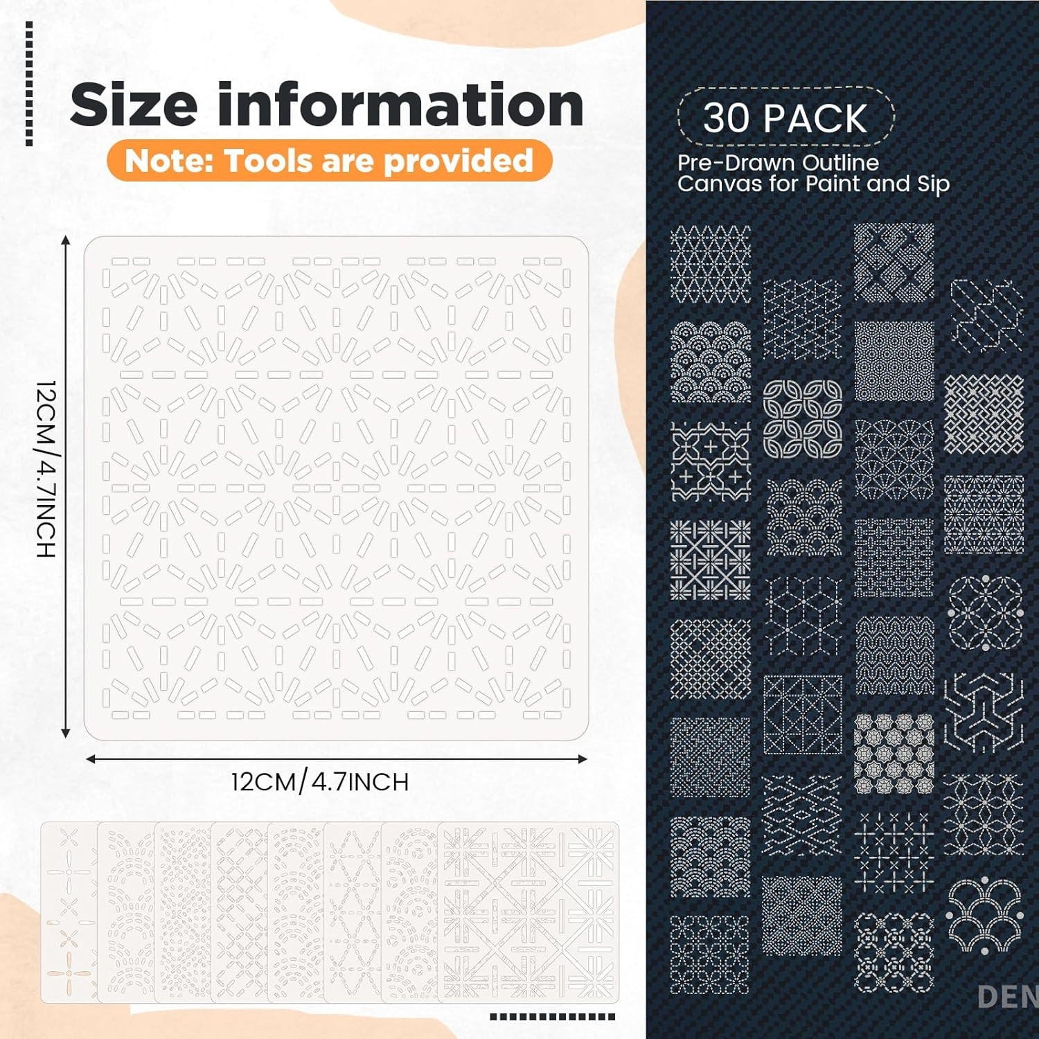 30 Pcs Plastic Sashiko Stencil 4.7 X 4.7 Inch Geometric Sashiko Pattern Template