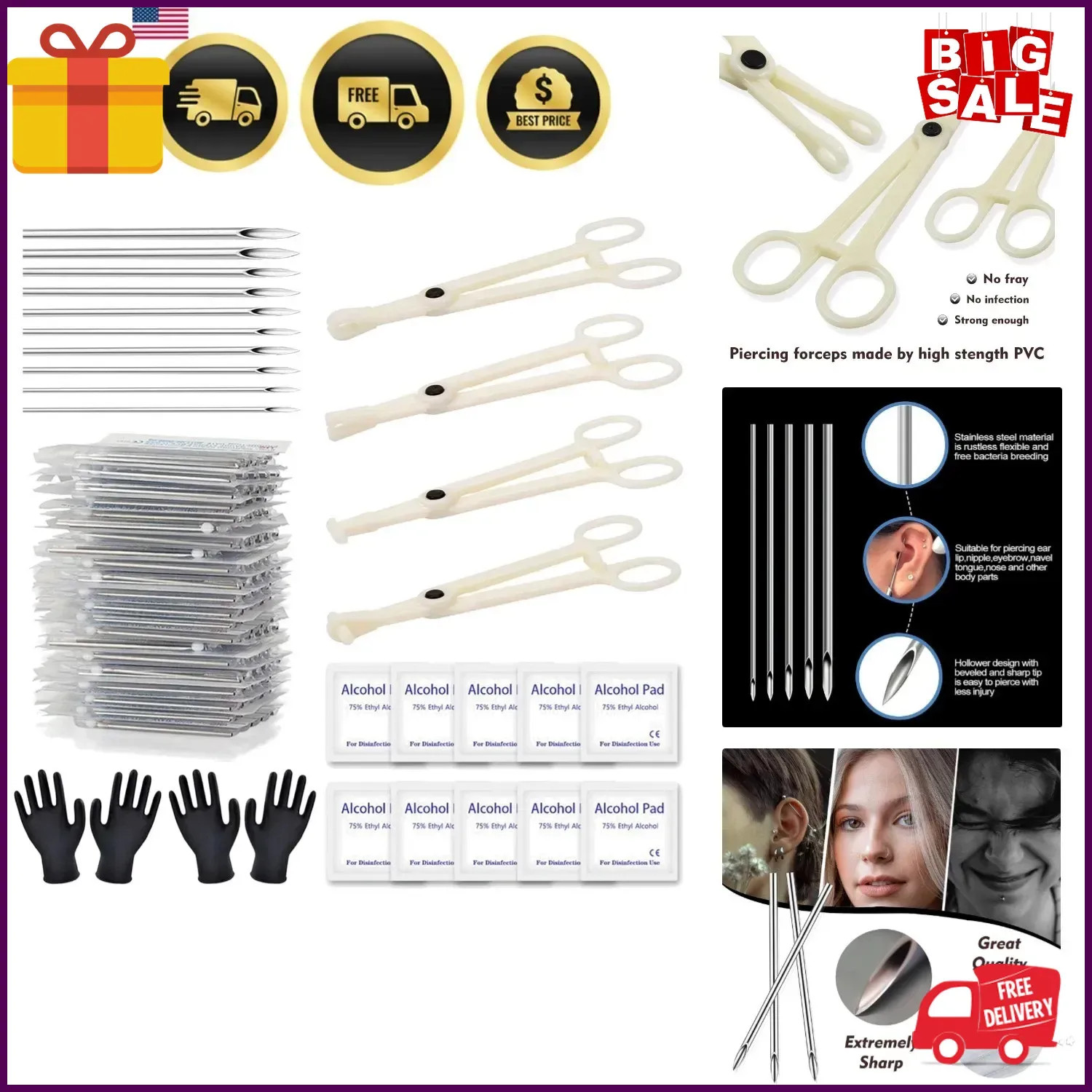 Body Piercing Kit - 43Pcs Professional Piercing Tool Kit with 12G 14G 16G 18G...