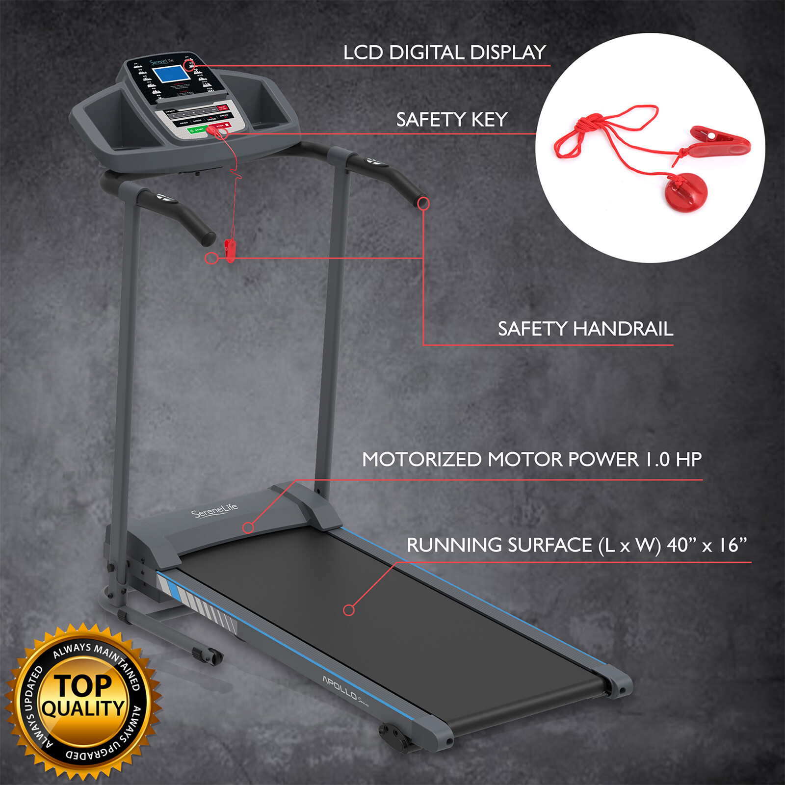 SereneLife SLFTRD20 Smart Treadmill Motorized Running Jogging Exercise Machine