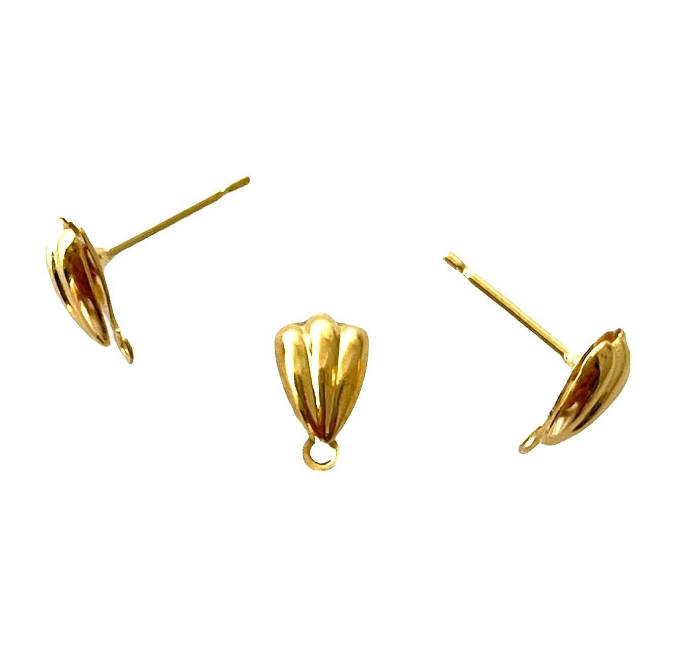 100 Gold Hollow 8mm Half  Shell Loop Earstuds Earrings Stud Post Bead Findings
