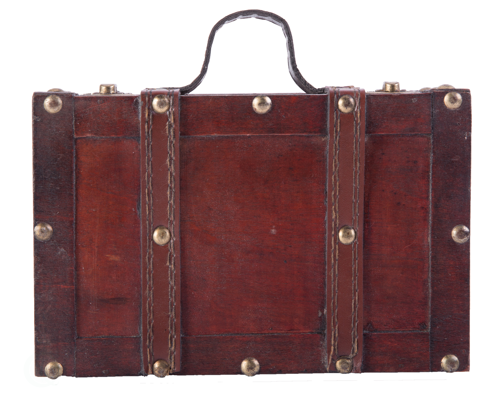 New Antique Style Small Wooden Suitcase With Leather Straps and Handle