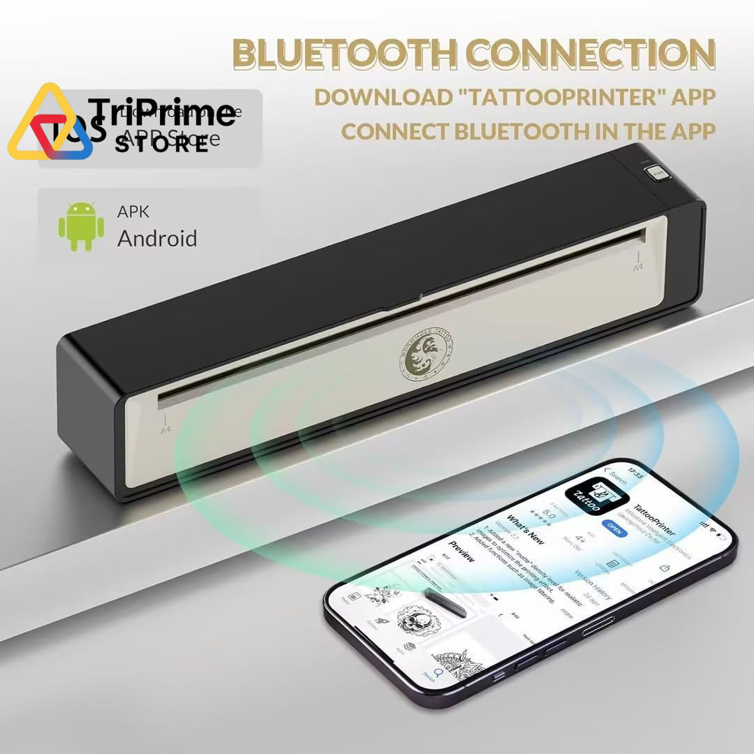 Wormhole Tattoo Stencil Printer, Wireless Bluetooth Printer with black