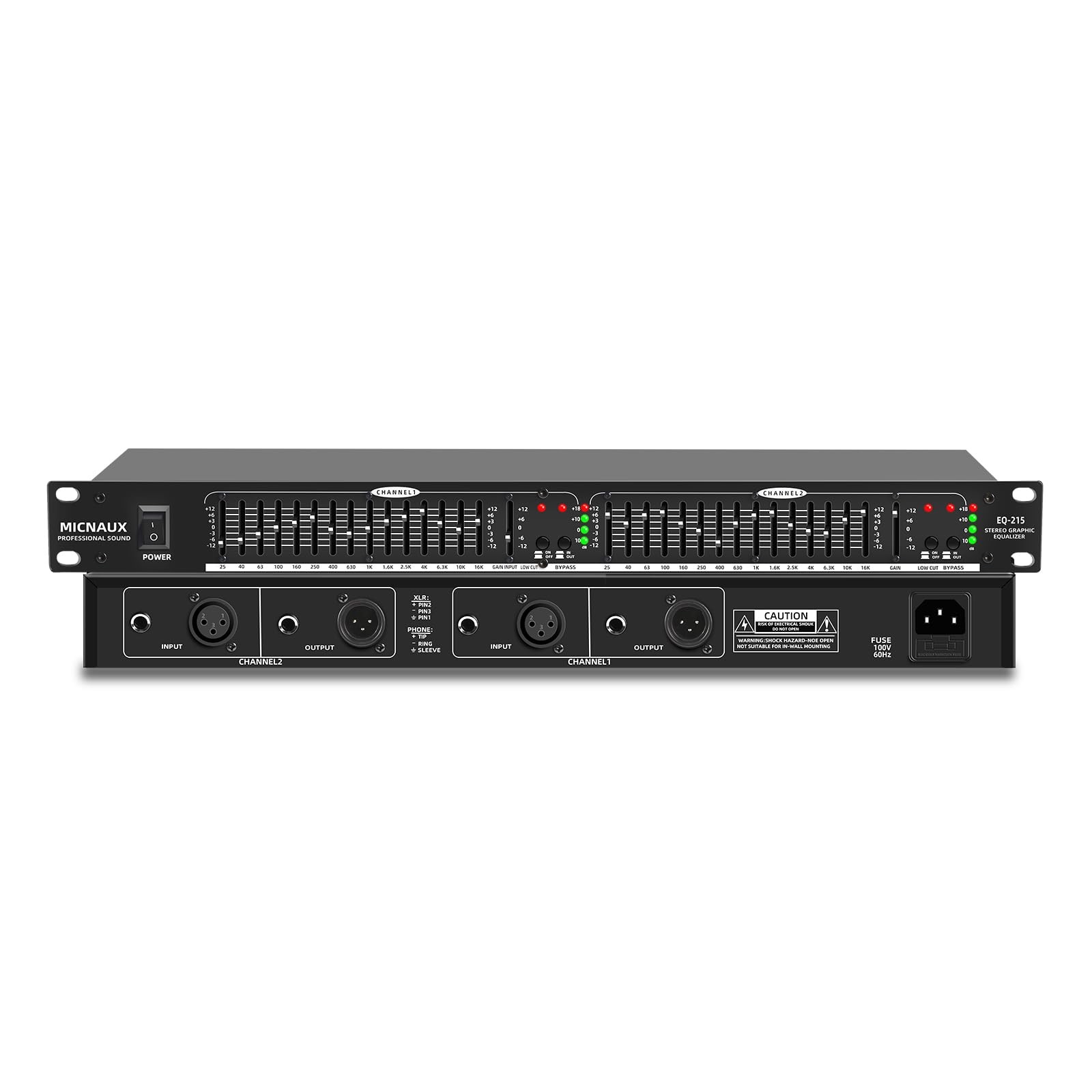 Graphic Equalizer 15-Band Stereo EQ for Home Audio, Dual Channel Professional DJ