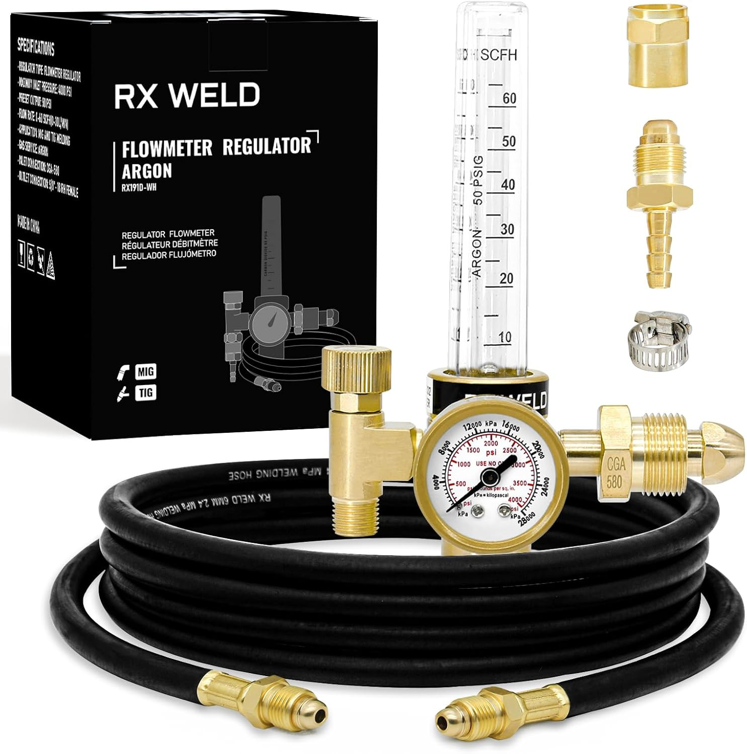 Argon Regulator Flowmeter Gas Gauge for Mig Tig Weld with Gas Welding Hose