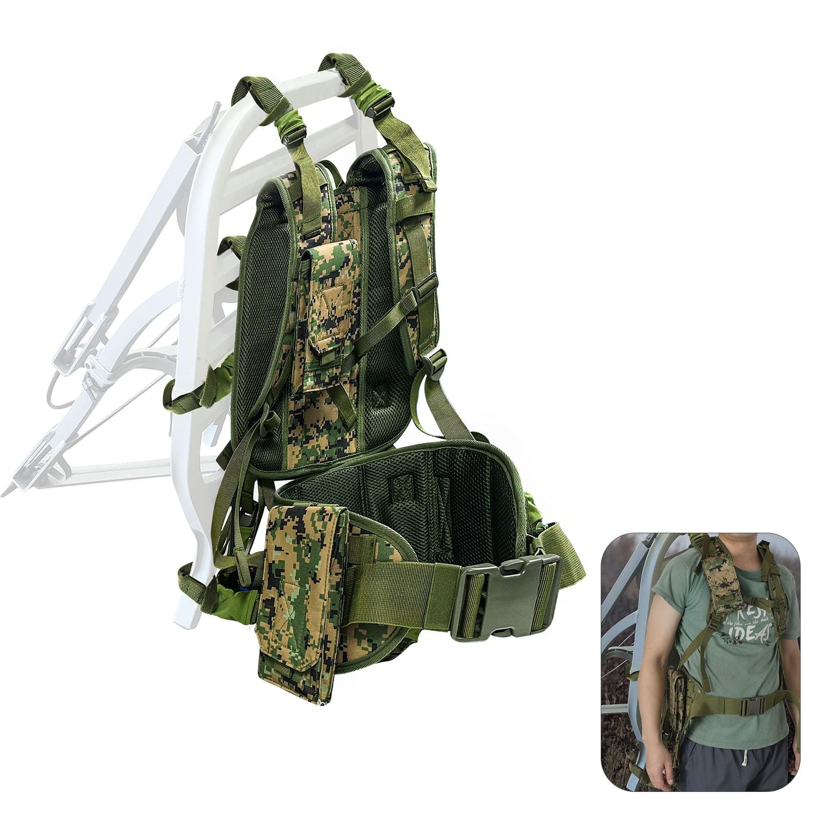 Tree Stand Carrier Backpack with Padded Straps, 8 Connection Points & 3 Pocke...