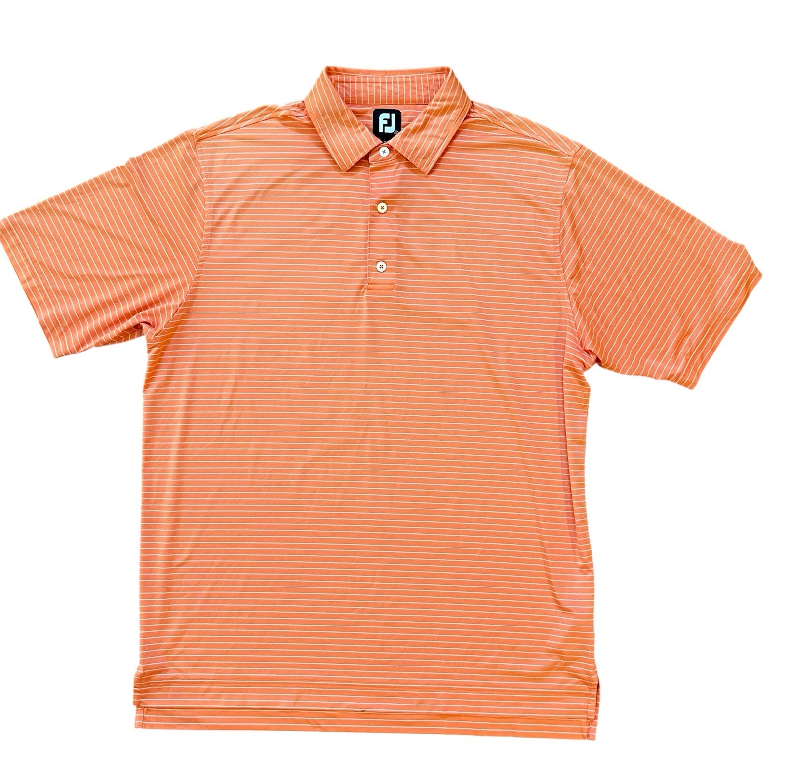 FootJoy FJ Men's Short Sleeve Golf Polo Shirt Orange Striped Stretch Size Large