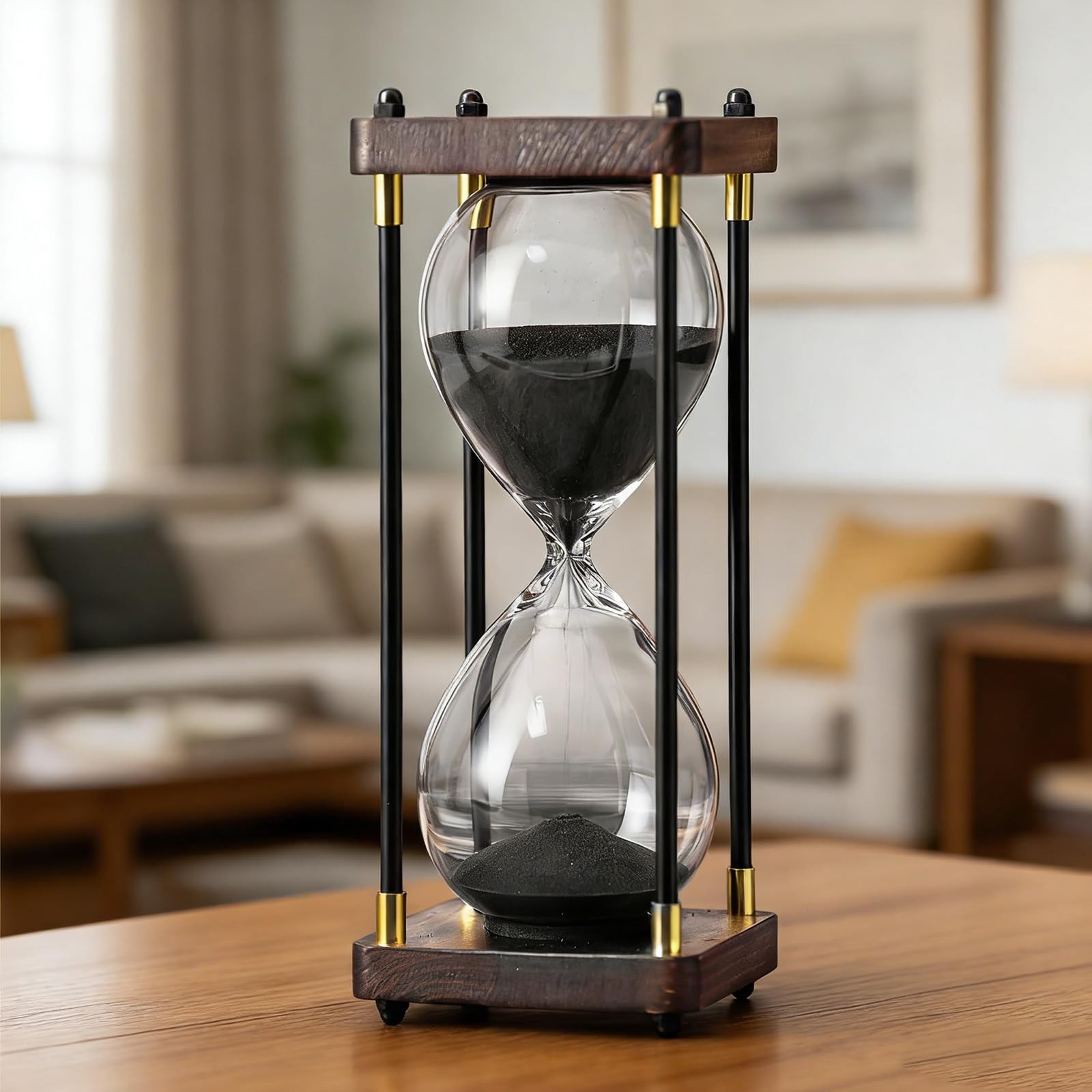 Large Hour Glass Sand Timer, 60 Minute Sand Clock with Wooden Frame, Hourglas...