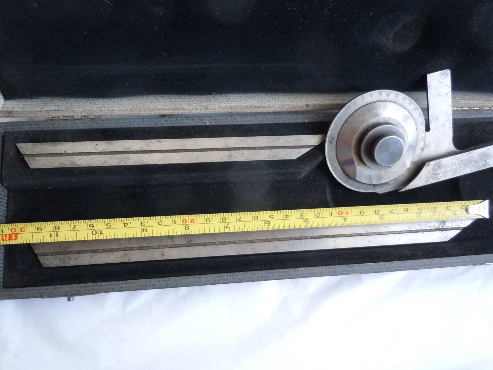 SOMET Precision Bevel Protractor 8" / 11-3/4" w/ Case Made in Czechoslovakia