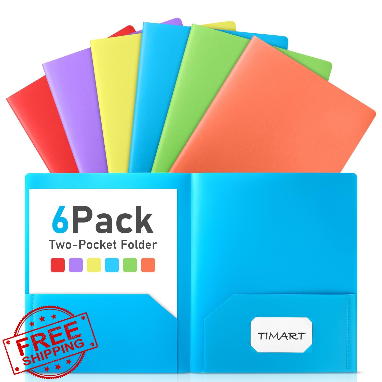 Timart 2 Pocket Folders Bright 6 Pack Letter Size