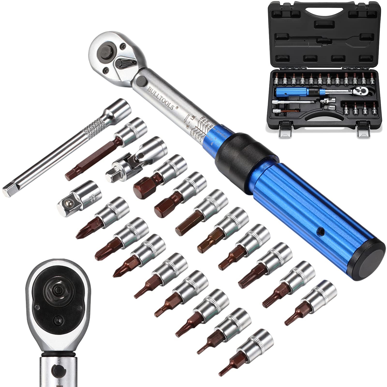 1/4-inch Drive Click Torque Wrench Set Dual-Direction Adjustable 90-tooth Tor...