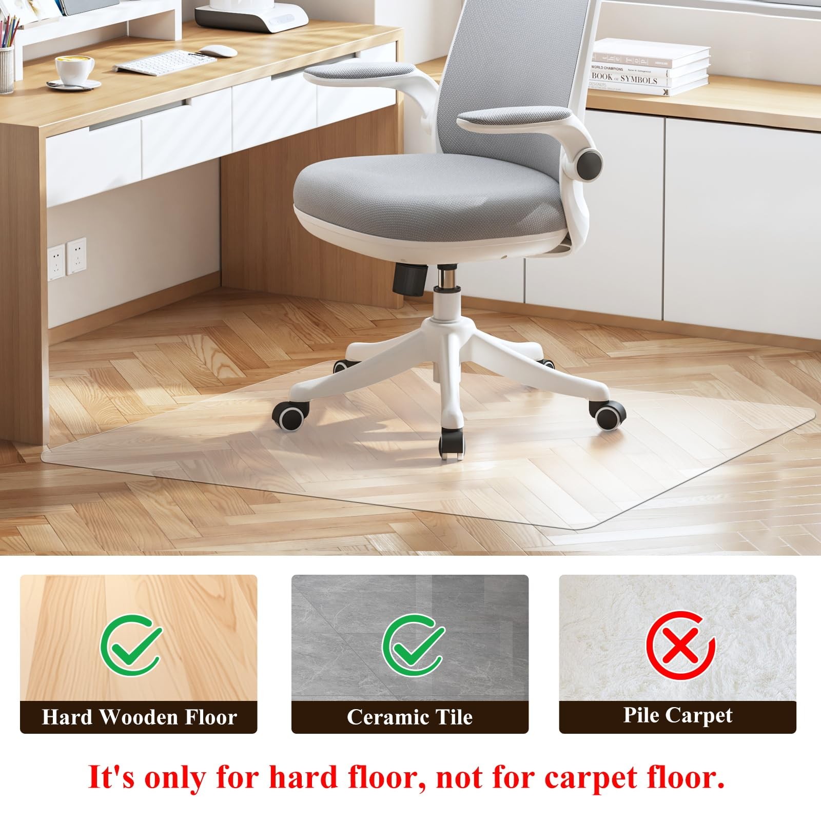 SHAREWIN Office Chair Mat for Hard 48"x30" Rectangle, Clear Floor