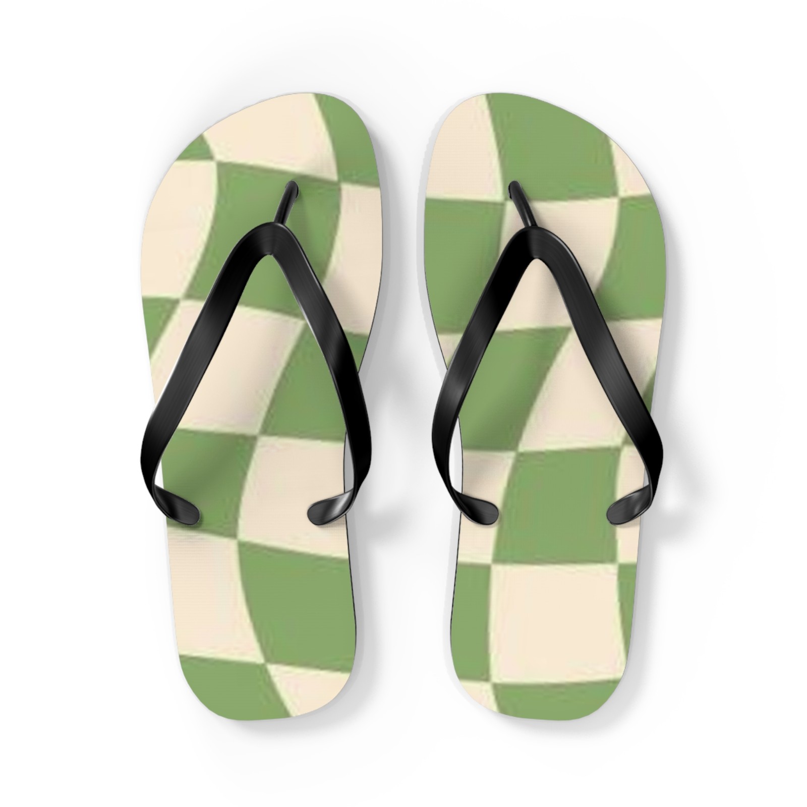 Checkered Wavy Green Sandals, Beach Shoes, Vacation Flip Flops, Pool Slides
