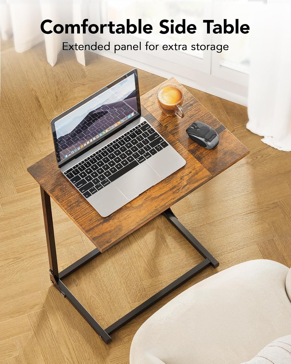 C-Shaped Side Table C Table Sofa W/ Two-Piece Desktop & Metal Frame Large