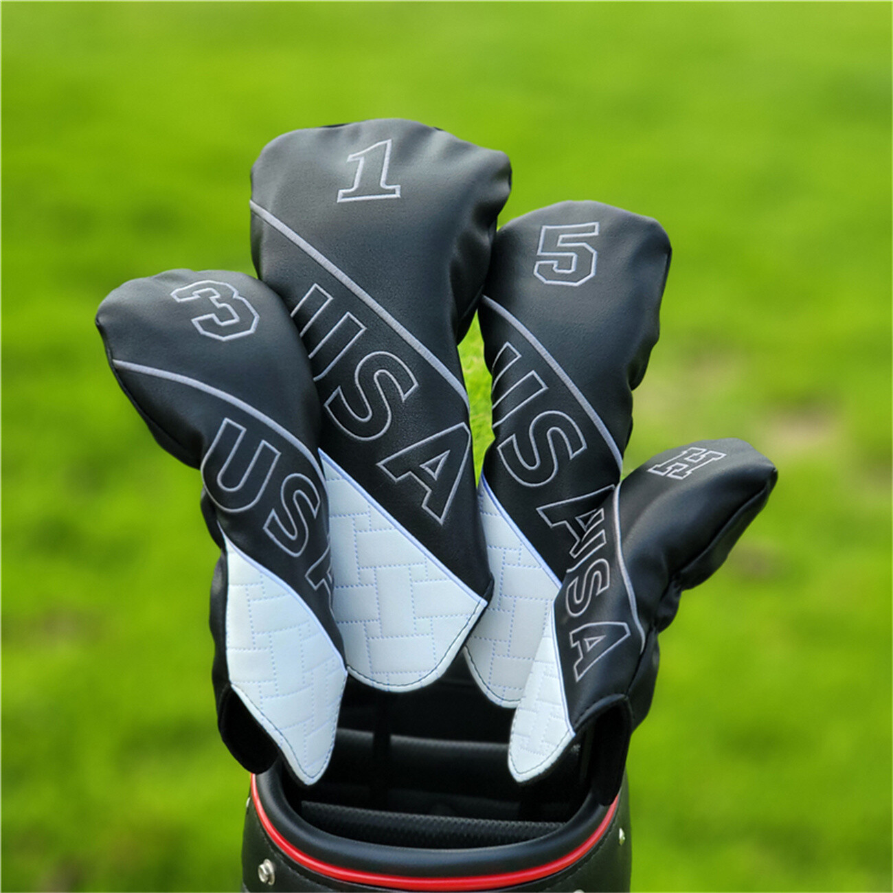 Premium Black/White Vintage USA Golf Driver Fairway Wood Hybrid Headcover 135H