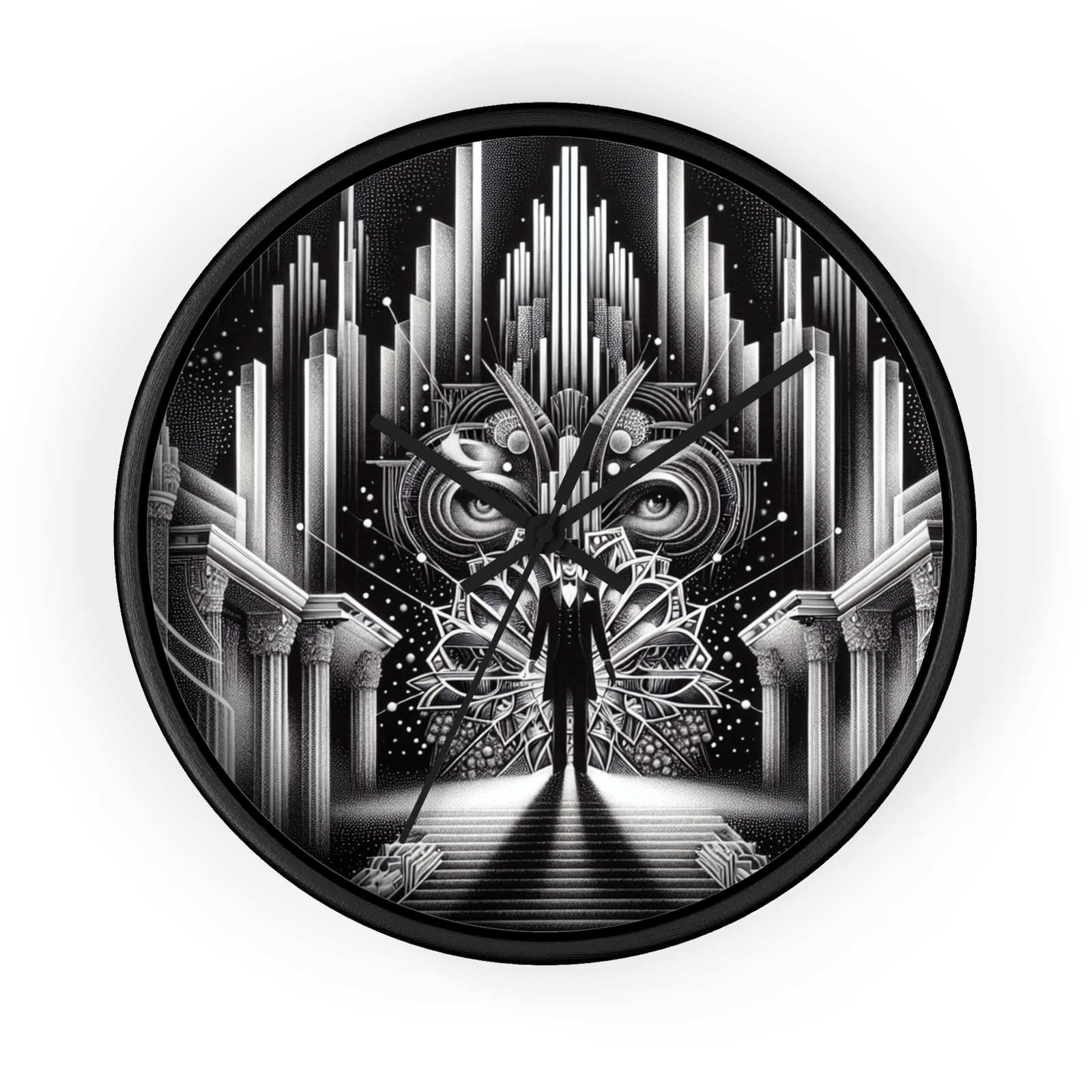 Home Decor Wall Clock Art Deco Fusion Elegance Black White Museum Gallery Gatsby