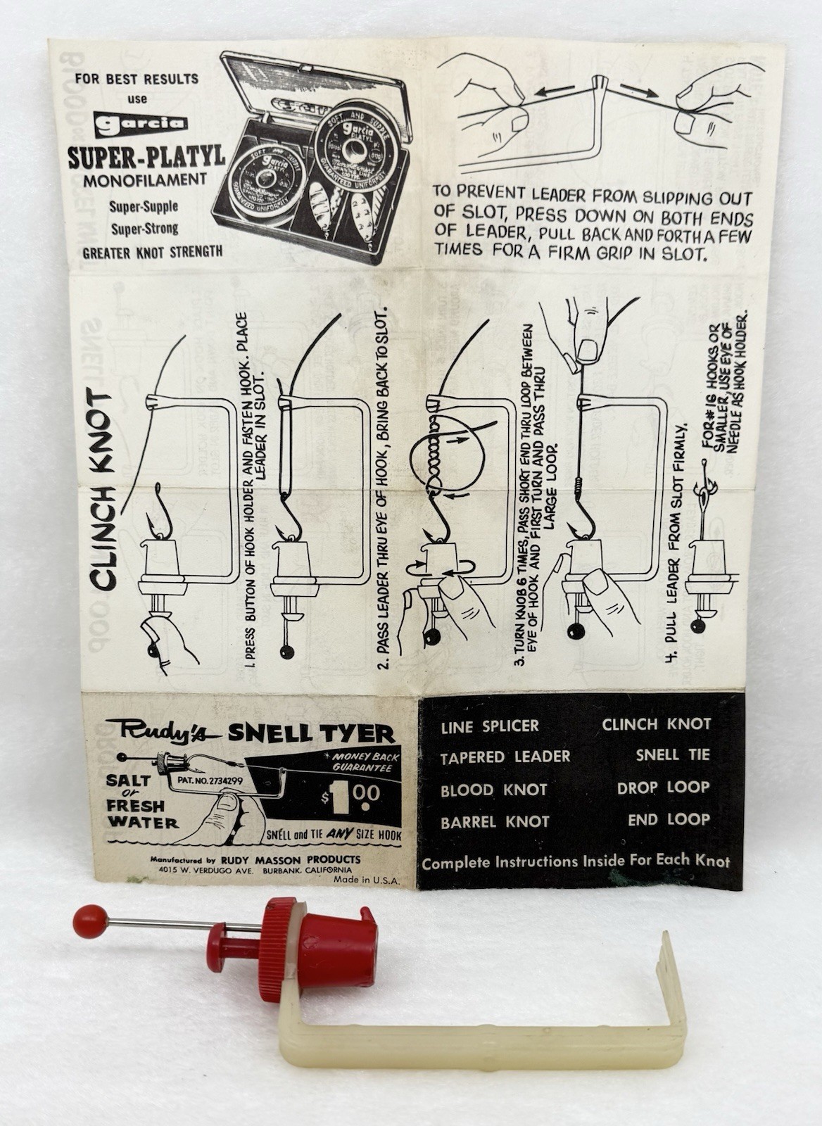 Rudy's Fishing Snell Tyer w/Instructions Salt or Fresh Water Rudy Masson Product