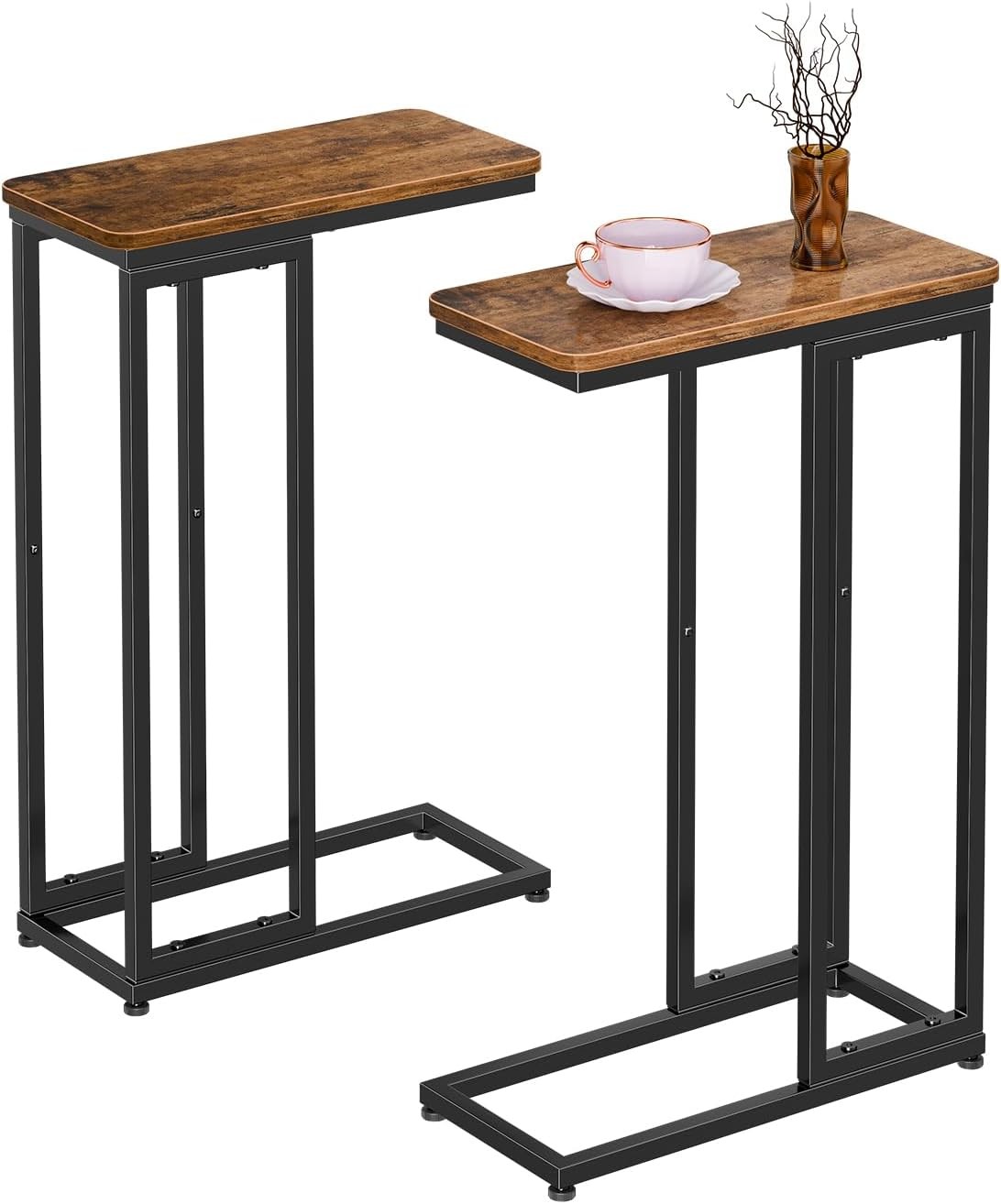 C Shaped Side Table, End Table Set of 2, Sofa Couch Table