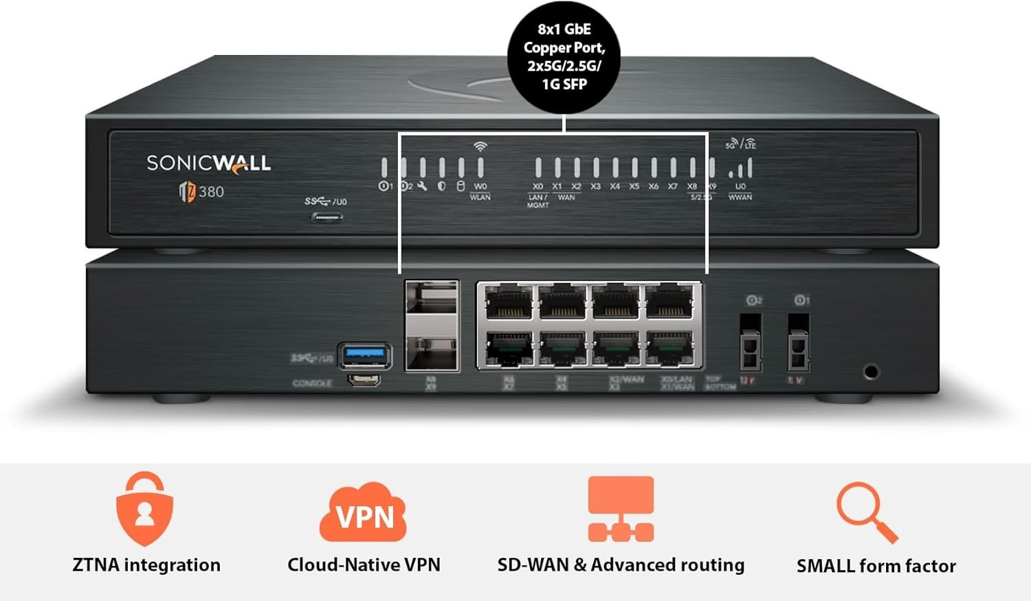 SonicWall TZ380 2YR Advance Edition Network Firewall (03-SSC-6952) - Open Box
