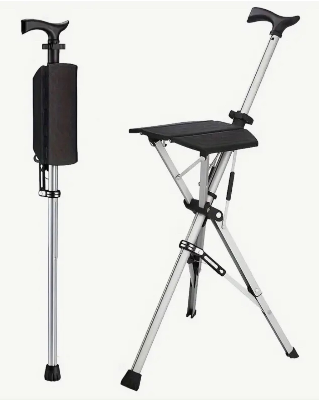 Portable Adjustable Folding Cane Seat Combo - Sturdy 3-Legged Support,Adjustment