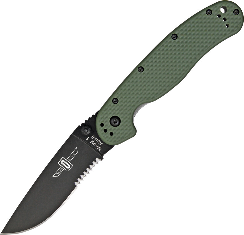 Ontario RAT 1 Linerlock OD Green Folding AUS-8 Serrated Pocket Knife 8847OD