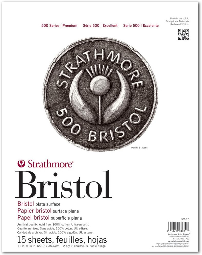 (580-72 500 Series Bristol, 2-Ply Plate Surface, 11"X14", White, 15 Sheets