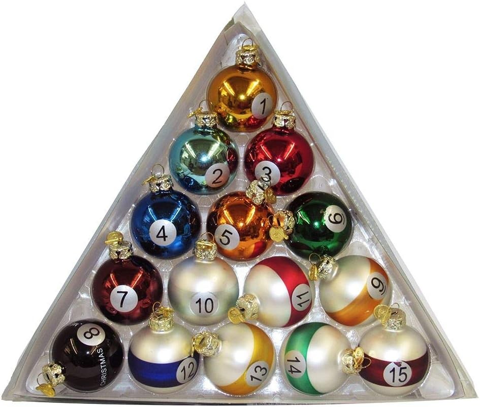 Kurt Adler 40mm Medallion Collection 15 Piece Glass Pool Balls