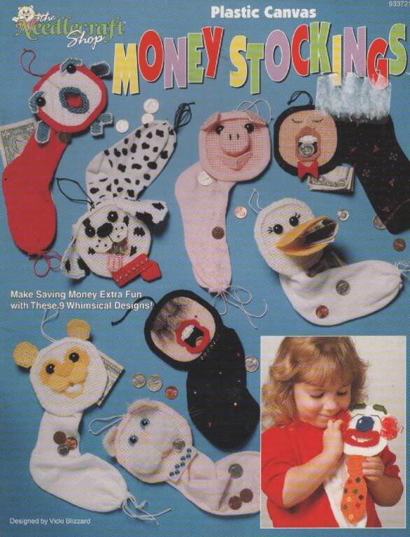 PLASTIC CANVAS MONEY STOCKINGS 9 DESIGNS